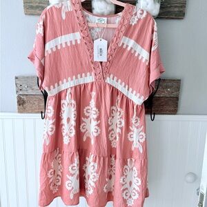 Elegant Pink and White Mini Dress